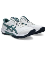 Pair of Asics Gel-Peake shoes in White/Green, front angled view.