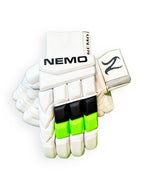 Nemo Premium Batting Gloves in green and black, designed for comfort and grip during cricket batting.