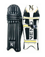 Nemo UM-23 cricket batting pads in Black, front and back view