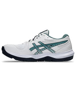 Asics Gel-Peake shoes in White/Green, side view showing rubber gripper outsole.