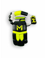 Manger Beginners Batting Gloves showing padded finger sections and adjustable wrist strap for comfortable cricket batting protection.