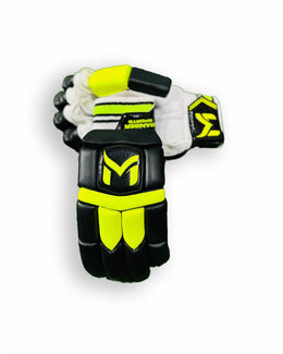 Manger Beginners Batting Gloves showing padded finger sections and adjustable wrist strap for comfortable cricket batting protection.