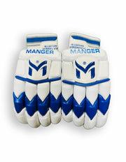 Manger Reserve Edition batting gloves with padded palms and adjustable wrist straps, designed for cricket batting comfort.