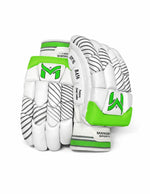 Manger BA 56 Edition batting gloves with black and white design, padded palms, and adjustable wrist straps for cricket players.