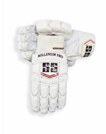 White SS batting gloves with padded palms and finger protection.