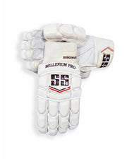 White SS batting gloves with padded palms and finger protection.