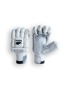 Cooper Bison 24 batting gloves with padded palms and adjustable wrist straps, designed for cricket batting protection and grip.