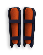 Moonwalkr Wicket Keeping Shin Guards, durable protective gear for cricket wicket keeping, shown in black with adjustable straps.