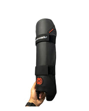 MoonWalkr wicket keeping pad, lightweight shin guard in black, front view