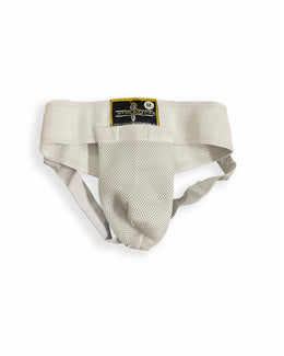 White protective jockstrap by Versus with supportive front pouch.