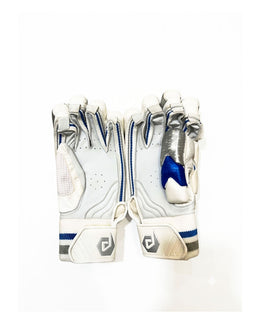 Dul Dul premium batting gloves with finger cuts, palm view with blue and silver detailing