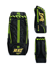Nemo Gold duffle and wheelie cricket kit bag in Green, front, side and back views