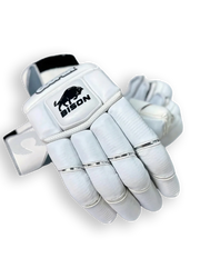 Cooper Bison 24 batting gloves with black and white design, padded palms and adjustable wrist straps for cricket or baseball batting.