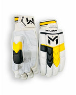 Manger Mr 360 Edition batting gloves in yellow and black, featuring protective padding.