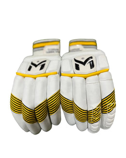Yellow Manger Pro 99 batting gloves with padded palms and adjustable wrist strap.