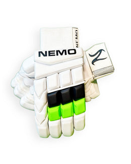Nemo Premium Batting Gloves in green and black, designed for comfort and grip during cricket batting.