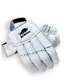 Cooper Bison 24 batting gloves with black and white design, padded palms and adjustable wrist straps.