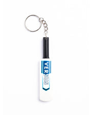 Versus mini cricket bat keychain with Versus wordmark on the blade