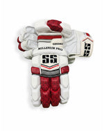 Red SS batting gloves with padded palms and adjustable straps.