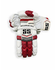 Red SS batting gloves with padded palms and adjustable straps.