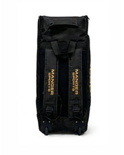 Black and gold Manger X-Pro Edition premium kit bag with sturdy handles and spacious compartments.