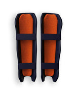 Moonwalkr Wicket Keeping Shin Guards, durable protective gear, shown in black with adjustable straps.