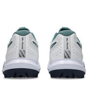 Asics Gel-Peake shoes in White/Green, heel view showing GEL-PEAKE branding.