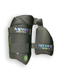Nemo Thigh Guard showing padded protective gear for the thigh in a neutral stance, designed for safety and comfort.
