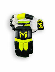 Manger Beginners Batting Gloves showing padded finger sections and adjustable wrist strap for comfortable cricket batting protection