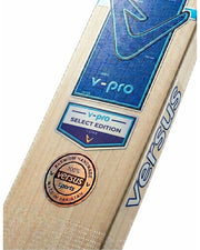 Close-up of the Versus V-Pro Select Edition hardball bat, showing the textured grip and polished wooden barrel.