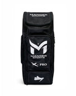 Manger X-Pro Edition premium black and white kit bag with front view, showcasing durable design and spacious storage.