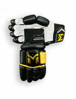 Black Manger Pro 89 Edition batting gloves with padded palms and adjustable wrist straps for enhanced grip and comfort.