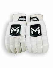 Manger Pro 89 Edition batting gloves in white, showing padded palms and finger protection.