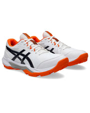 Pair of Asics Gel-Peake shoes in White/Orange, front angled view.