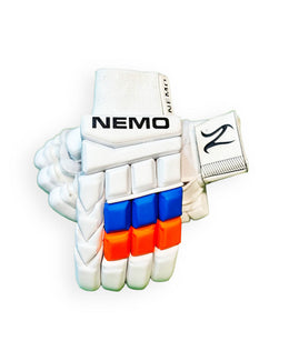 Red and blue Nemo Premium Batting Gloves with padded palms and adjustable straps for a secure fit.