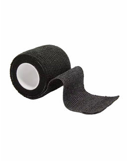 Black non-woven cohesive sports bandage for wrist, finger, and hand support.