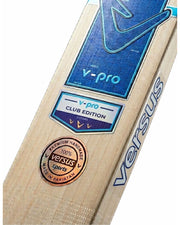 Close-up of the Versus V-Pro Club Edition hardball bat showing the handle and branding details.