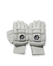 Dul Dul premium batting gloves with finger cuts in white, pair back of hand view