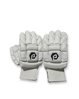 Dul Dul premium batting gloves with finger cuts in white, pair back of hand view