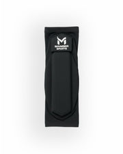 Black Manger elbow guard showing padded protective sleeve with adjustable straps.