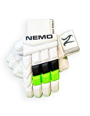 Nemo Premium Batting Gloves in green and black, designed for comfort and grip during cricket batting.