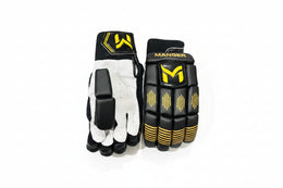 White and gold Manger batting gloves for beginners, showing the padded design and adjustable wrist straps.