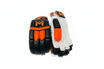 Red Manger beginners batting gloves with padded palms and adjustable wrist straps for comfortable cricket batting.