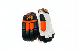 Red Manger beginners batting gloves with padded palms and adjustable wrist straps for comfortable cricket batting.