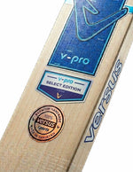 Close-up of the Versus V-Pro Select Edition hardball bat, showing the textured grip and polished wooden barrel.