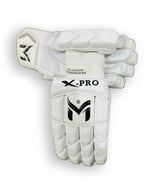 White Manger X-Pro Batting Gloves with padded palms and adjustable wrist straps for enhanced grip and comfort.